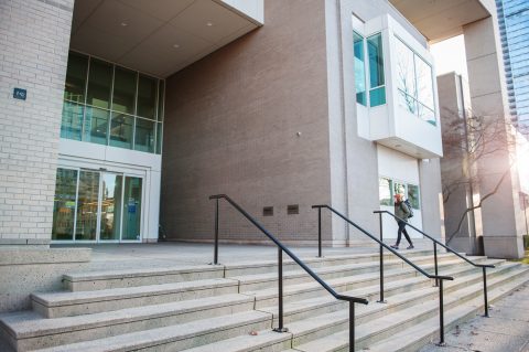 Stairs to the entrance on the West side of the Bob Prittie Metrotown Branch