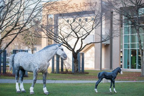 Evangeline and Bay Bebe horse sculptures by Joe Fafard